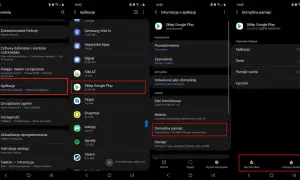 Szukasz informacji o **sklep play aktualizacja**? Na zrzutach ekranu widać ścieżkę do ustawień aplikacji Sklep Google Play, gdzie można sprawdzić zajmowane miejsce i wyczyścić dane.