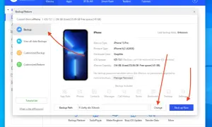 Zrzut ekranu z programu 3uTools, pokazujący opcję tworzenia kopii zapasowej iPhone'a. Widoczny przycisk "Back up Now" do wykonania **backup iPhone**.