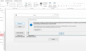 Błąd w Microsoft Access: problem z komunikacją serwera OLE lub kontrolki ActiveX. Błąd oceny makra lub funkcji.