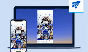 Telefon i laptop wyświetlające siatkę zdjęć z Instagrama.
