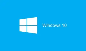 Logo Windows 10 na niebieskim tle. Czas na aktualizację systemu!