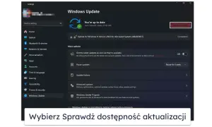 Ekran Ustawień Windows 11, sekcja Windows Update. Widoczna informacja o ostatniej aktualizacji i opcje zarządzania aktualizacjami.