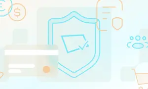 Bezpieczne transakcje kartą, zgodne z PCI DSS. Ikony symbolizują ochronę danych, płatności i klientów.