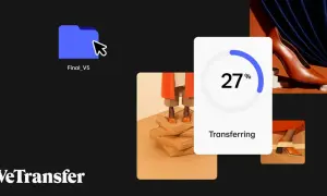 WeTransfer co to? Przesyłanie plików z modnymi zdjęciami butów. Postęp 27%.