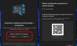Jak połączyć telefon z laptopem? Aplikacja "Łącze z telefonem" pozwala na synchronizację. Wybierz Android lub iPhone, zeskanuj kod QR.