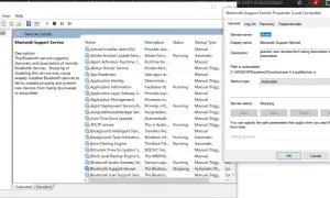Usługa wsparcia Bluetooth w Windows 8 jest zatrzymana. Można ją uruchomić, aby zapobiec problemom z urządzeniami.