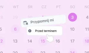 Kalendarz z opcją "Przypomnij mi" i wyborem "Przed terminem". Ta aplikacja pomoże Ci pamiętać o ważnych datach.