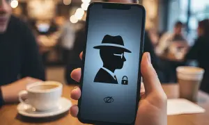 Telefon z ikoną szpiega i kłódką. Włącz tryb incognito, by przeglądać dyskretnie.
