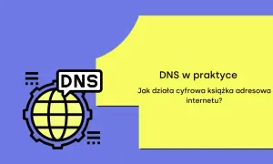 Grafika wyjaśnia, dns co to jest: cyfrowa książka adresowa internetu. Ikona globu i napis DNS.