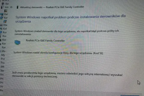Błąd instalacji sterowników Realtek PCIe GBE Family Controller. System Windows nie może określić konfiguracji urządzenia.