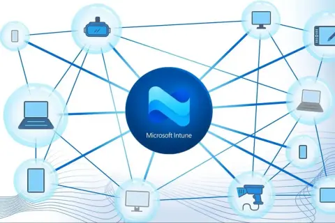 Microsoft Intune łączy urządzenia: laptopy, tablety, telefony, VR i inne, tworząc spójną sieć.