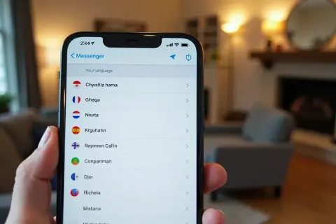 Ekran telefonu z listą języków w aplikacji Messenger.