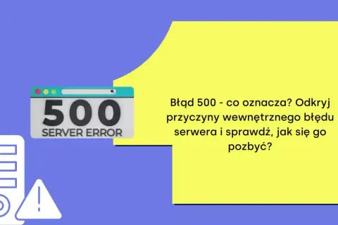 Błąd 500 - wewnętrzny błąd serwera. Ikona serwera z wykrzyknikiem i komunikat o błędzie 500.