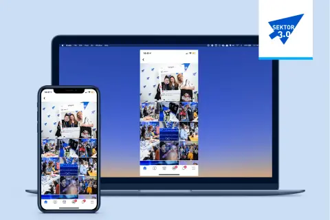 Telefon i laptop wyświetlające siatkę zdjęć z Instagrama.