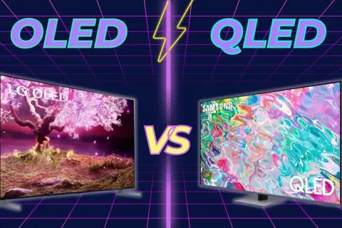 Porównanie technologii: LG OLED z kwitnącym drzewem kontra Samsung QLED z abstrakcyjnym obrazem. Która lepsza?