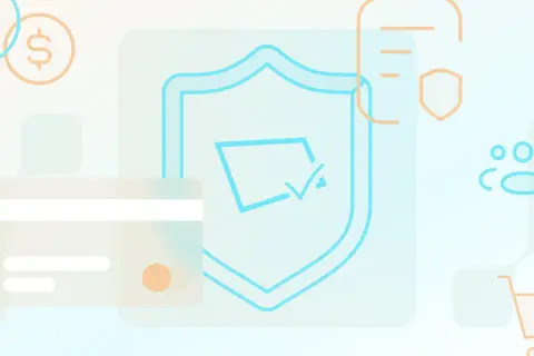 Bezpieczne transakcje kartą, zgodne z PCI DSS. Ikony symbolizują ochronę danych, płatności i klientów.