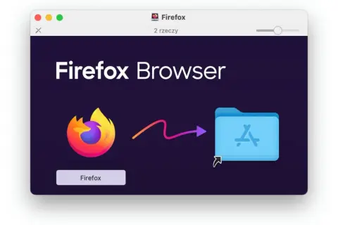 Ilustracja pokazuje, jak odinstalować aplikacje, przenosząc ikonę Firefox do folderu z ikoną App Store.