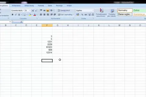 W arkuszu Excel widać liczby w kolumnie F. Można tu zastosować funkcję wartość bezwzględna excel, aby uzyskać pozytywne wyniki.