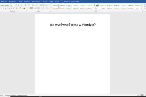 Jak wyrównać tekst w Wordzie? Widok okna programu Microsoft Word z widocznym pytaniem na środku strony.