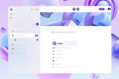 Interfejs Microsoft Loop z opcjami Copilot, nagłówkami i emotikonami.