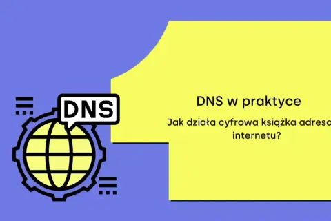 Grafika wyjaśnia, dns co to jest: cyfrowa książka adresowa internetu. Ikona globu i napis DNS.