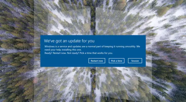 Komunikat Windows o aktualizacji. Czy chcesz wykonać restart teraz, wybrać czas, czy odłożyć?