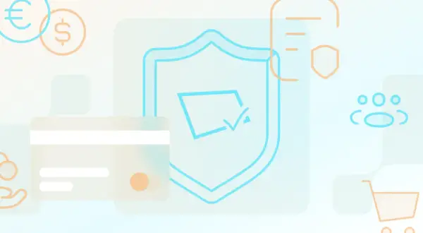 Bezpieczne transakcje kartą, zgodne z PCI DSS. Ikony symbolizują ochronę danych, płatności i klientów.
