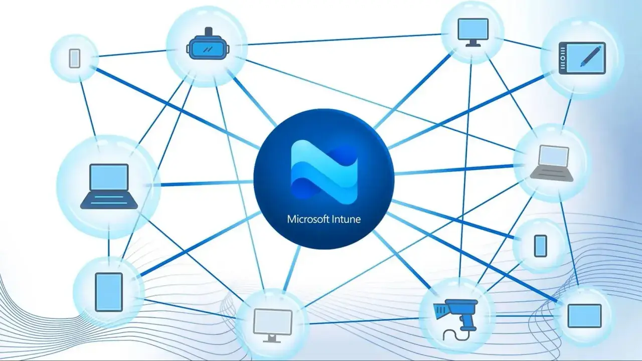 Microsoft Intune łączy urządzenia: laptopy, tablety, telefony, VR i inne, tworząc spójną sieć.
