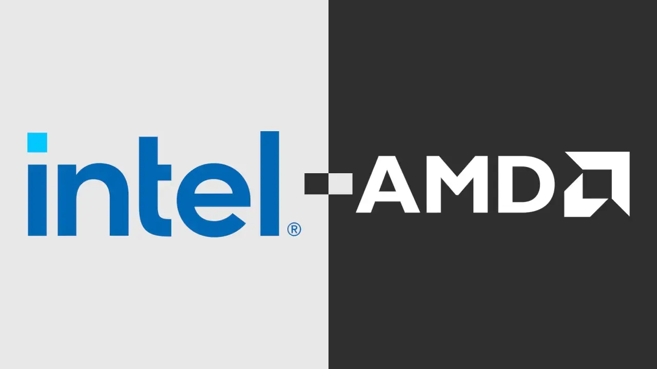 Logo Intel i AMD obok siebie, symbolizujące odwieczną rywalizację o najlepszy procesor.