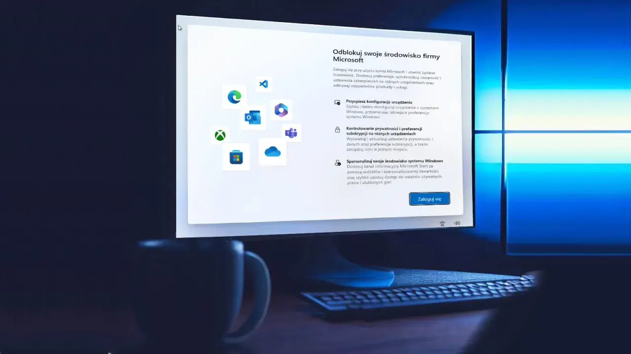 Ekran logowania Microsoft z ikonami aplikacji, sugerujący konfigurację systemu po instalacji, jak w przypadku oobe bypassnro.