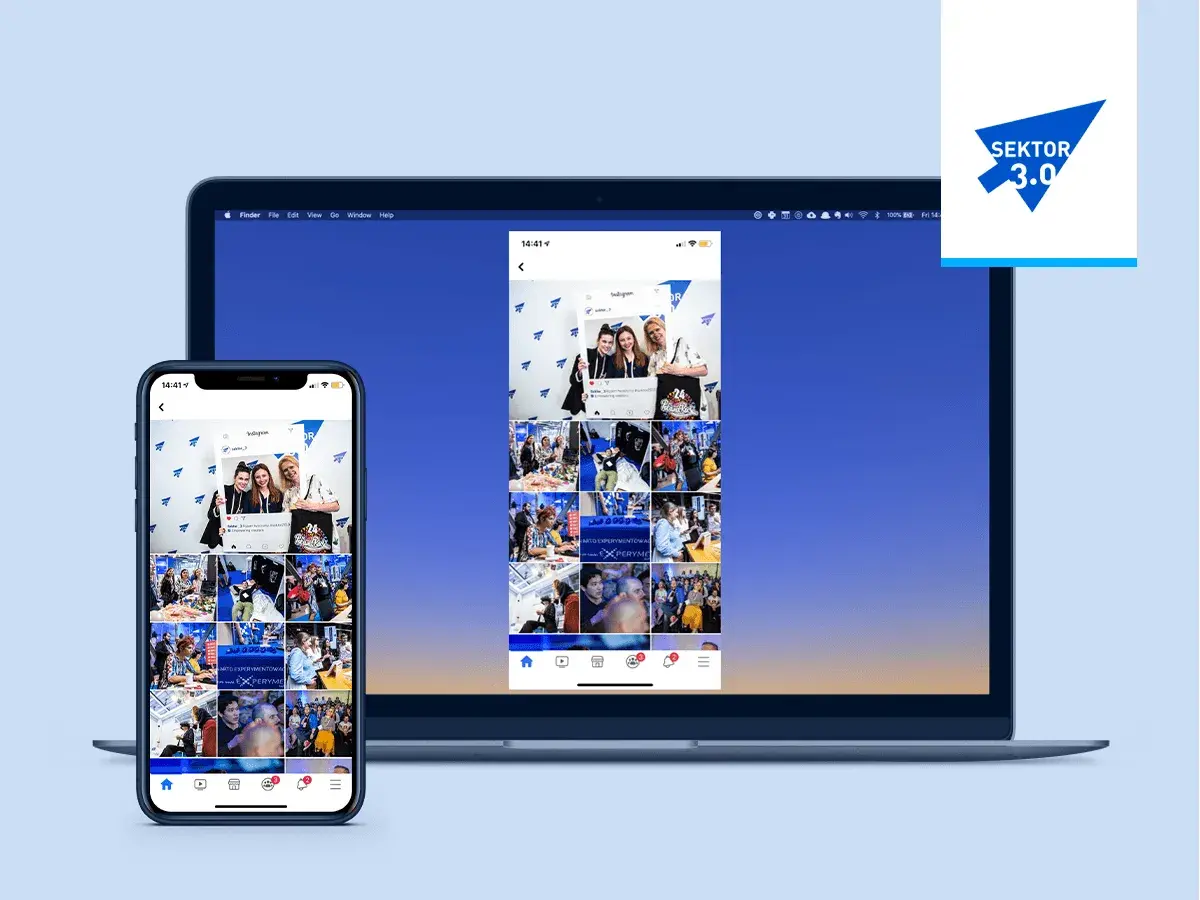 Telefon i laptop wyświetlające siatkę zdjęć z Instagrama.