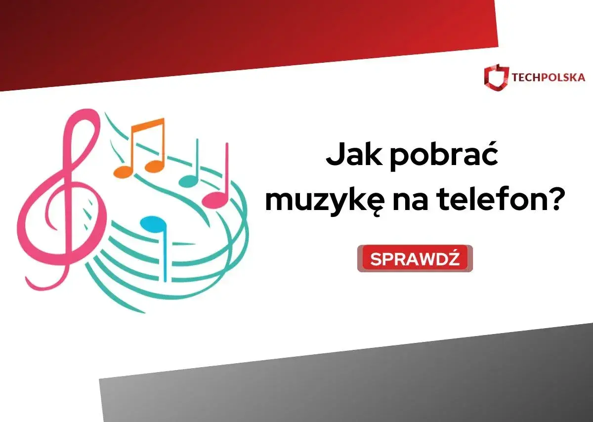 Kolorowe nuty i klucz wiolinowy symbolizują muzykę. Dowiedz się, jak pobrać muzykę na telefon, klikając "Sprawdź".