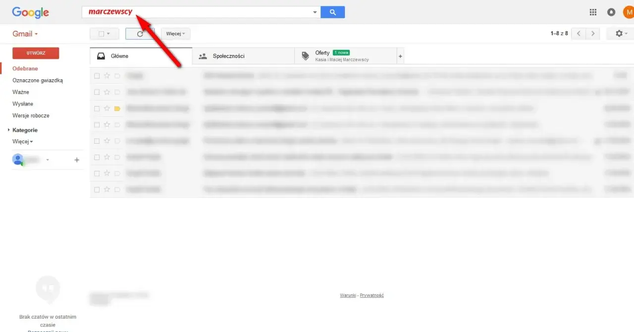 Szukasz jak sprawdzić pocztę Gmail? Wpisz w wyszukiwarkę "marczewscy", aby znaleźć maile od Kasi i Macieja Marczewskich.