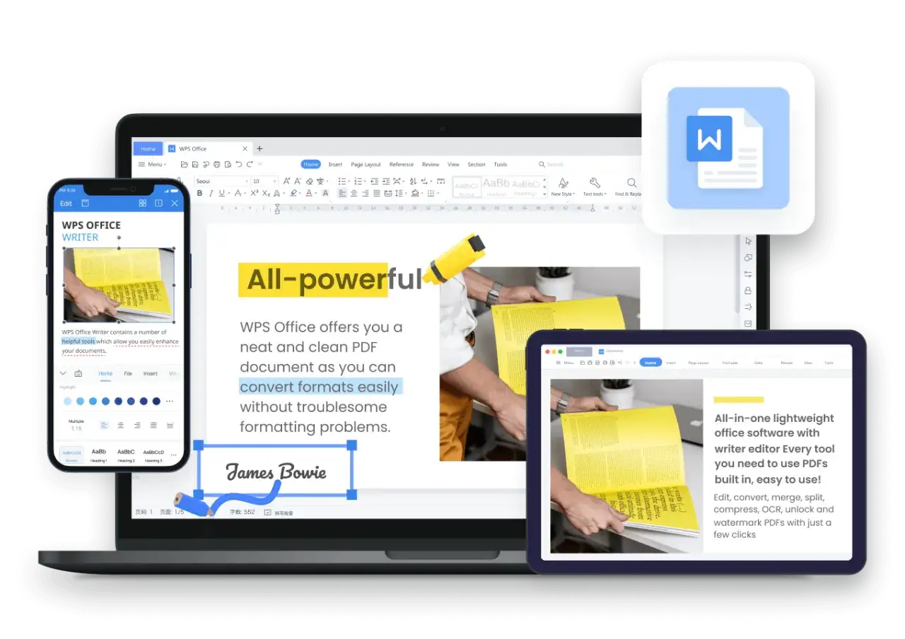 WPS Office Writer pozwala łatwo edytować dokumenty .docx, konwertować formaty i zarządzać plikami PDF.