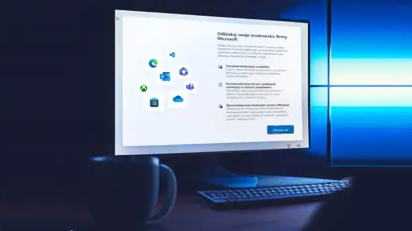 Ekran logowania Microsoft z ikonami aplikacji, sugerujący konfigurację systemu po instalacji, jak w przypadku oobe bypassnro.
