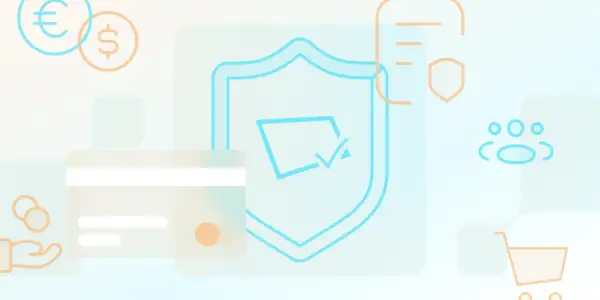 Bezpieczne transakcje kartą, zgodne z PCI DSS. Ikony symbolizują ochronę danych, płatności i klientów.