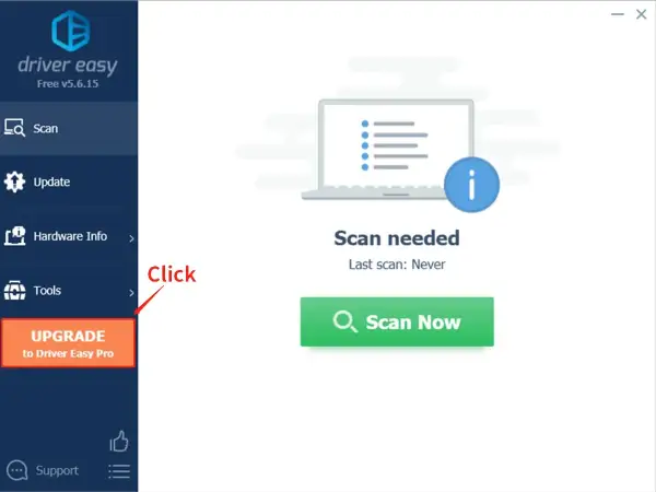 Interfejs programu Driver Easy. Widoczny przycisk "Scan Now" sugeruje potrzebę aktualizacji sterowników.