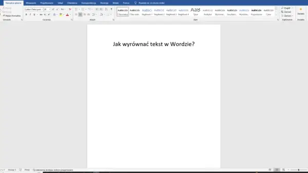 Jak wyrównać tekst w Wordzie? Widok okna programu Microsoft Word z widocznym pytaniem na środku strony.