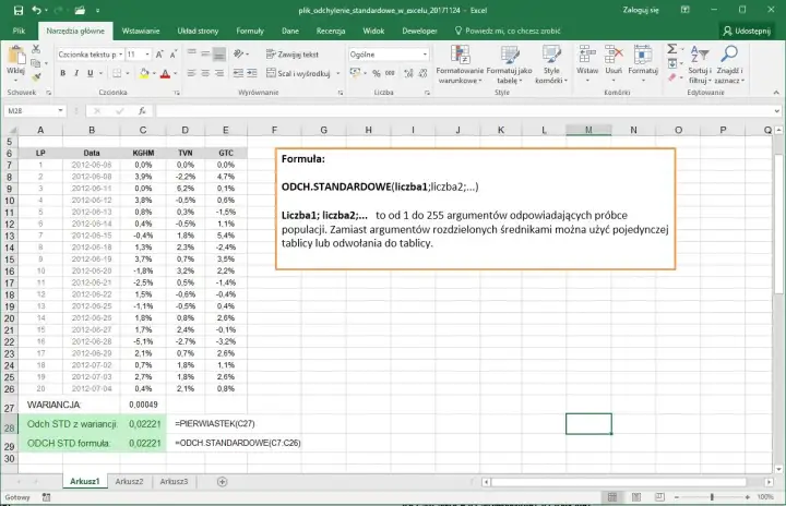 Odchylenie standardowe w Excelu - jak policzyć i odczytać wynik